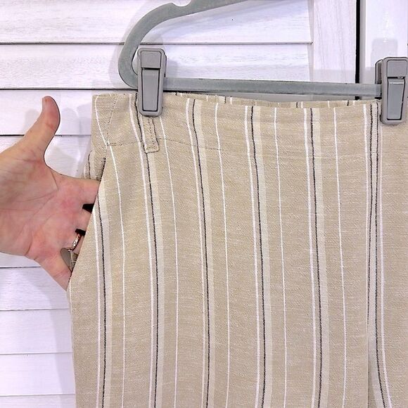 J. Jill Pants Size Large Crop Linen Blend Striped Tan Wide-Leg - Picture 4 of 13